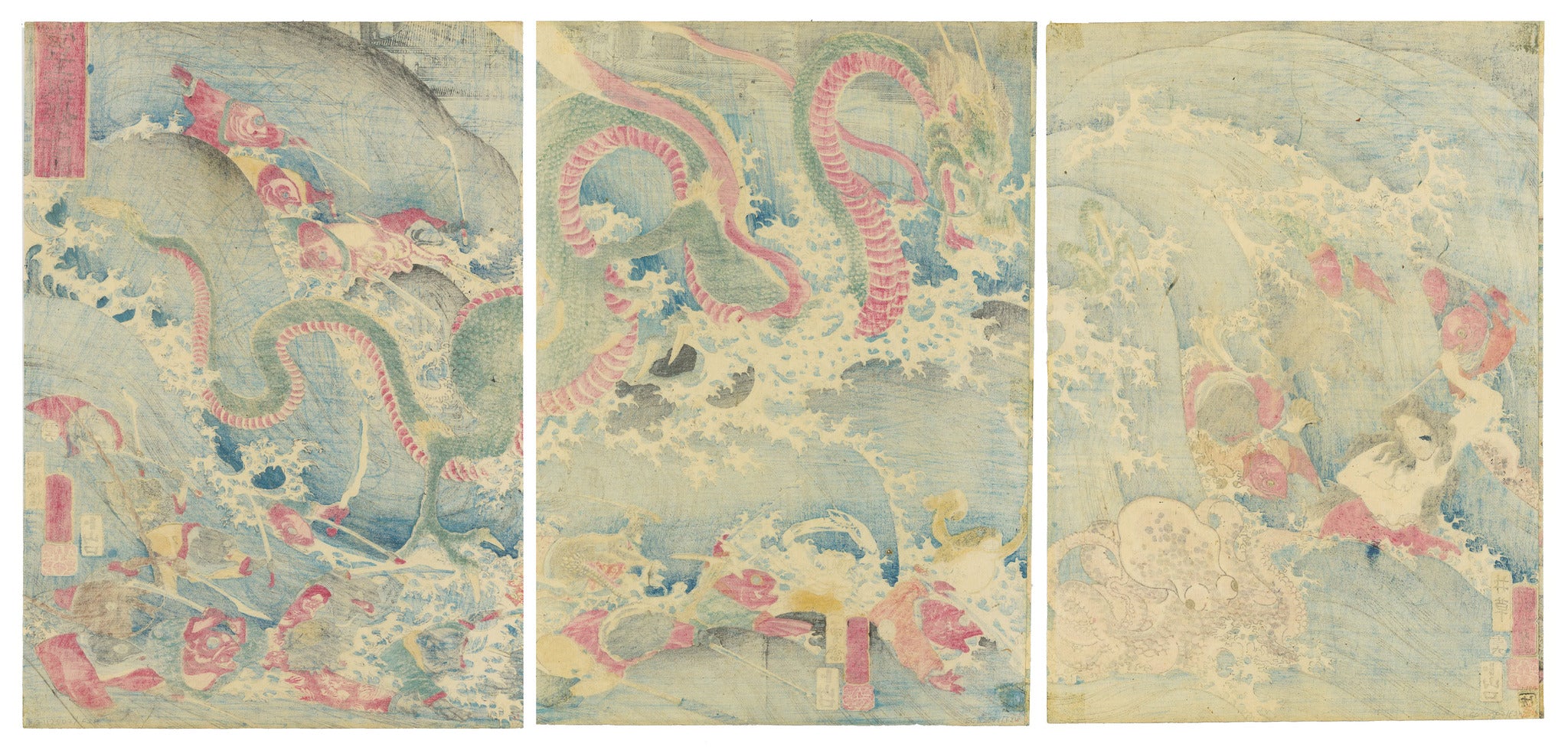Princess Tamatori recovering the Pearl from the Dragon Palace by Utagawa Kuniyoshi (1798-1861), 1853 (Back)