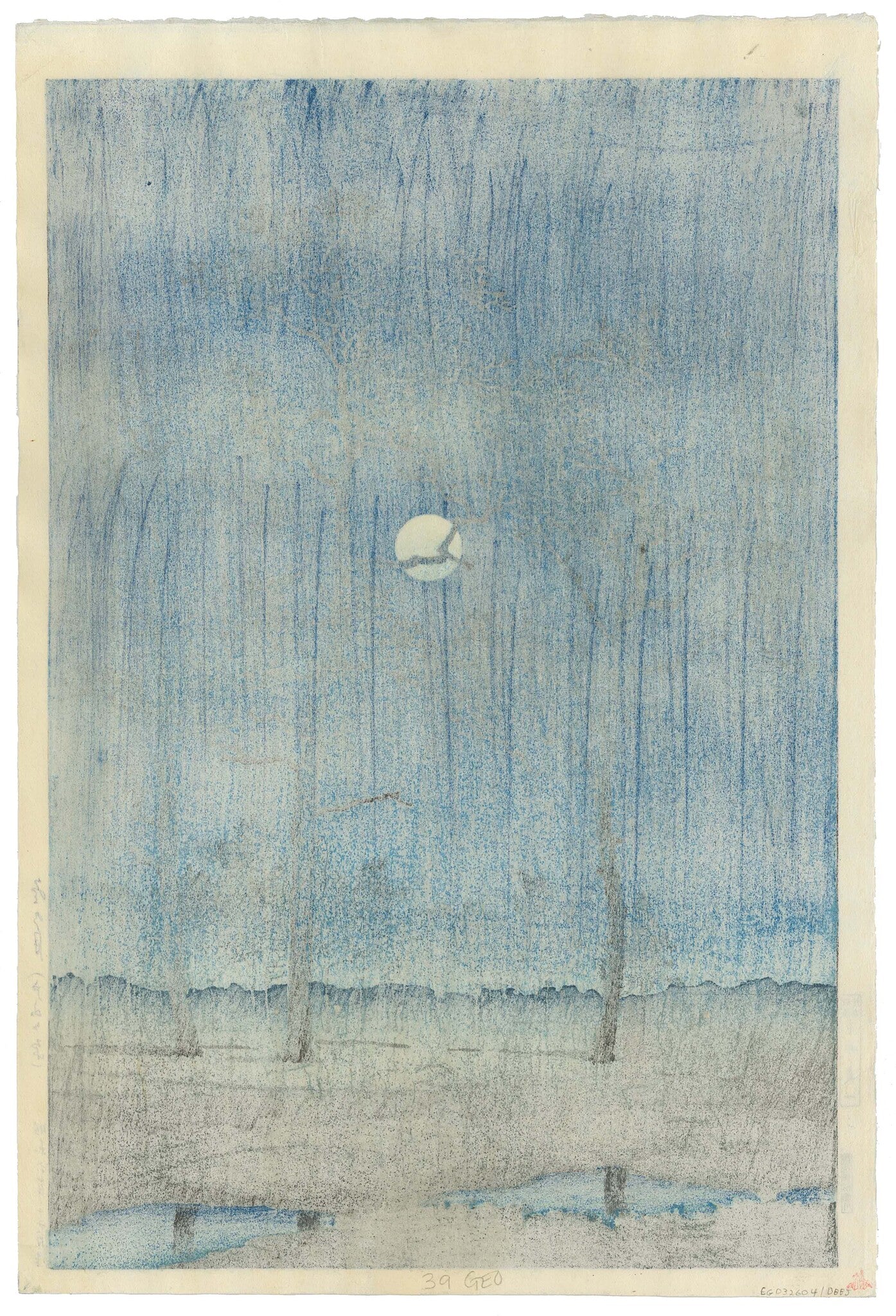 Winter Moon over Toyama Plain by Hasui Kawase (1883-1957), 1931 (Back)